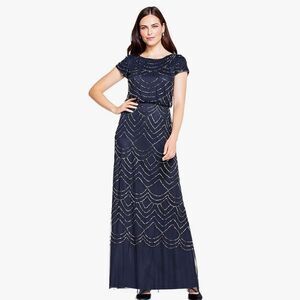 Adrianna Papell Women's Short Sleeve Blouson Beaded Gown-Size 10